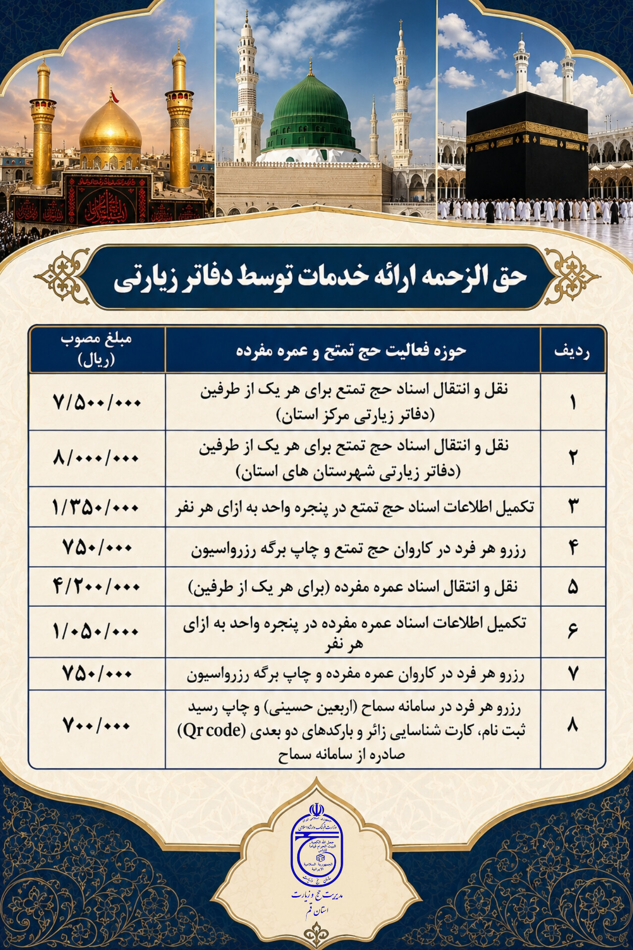 بازنگری تعرفه حق‌الزحمه خدمات دفاتر خدمات زیارتی